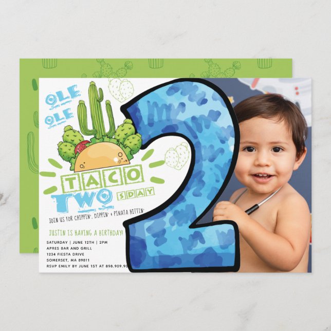 Taco 2nd Birthday Fiesta Photo Invitation (Front/Back)
