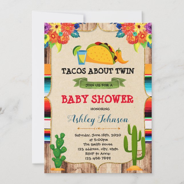 Taco about twin theme party invitation (Front)