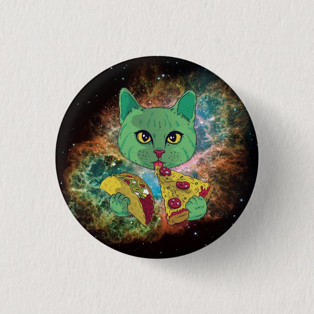Taco and Pizza Cosmic Space Cat 3 Cm Round Badge (Front)