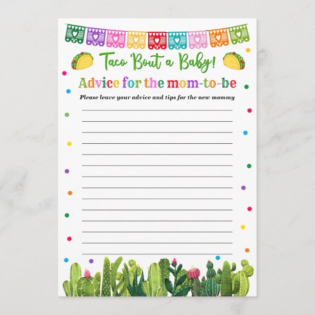 Taco Baby Shower Advice for the Mummy Game (Front)