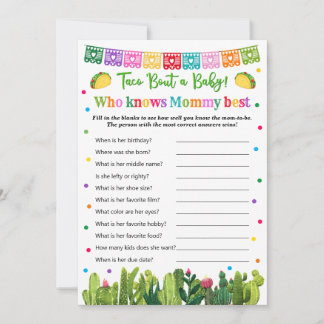 Taco Baby Shower Who Knows Mummy Best Game Advice Card