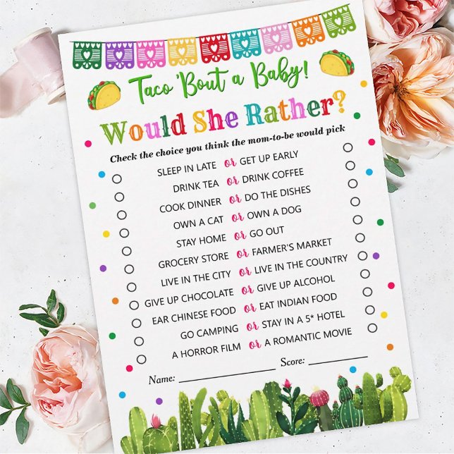 Taco Baby Shower Would She Rather Game, Taco Bout Advice Card (Creator Uploaded)