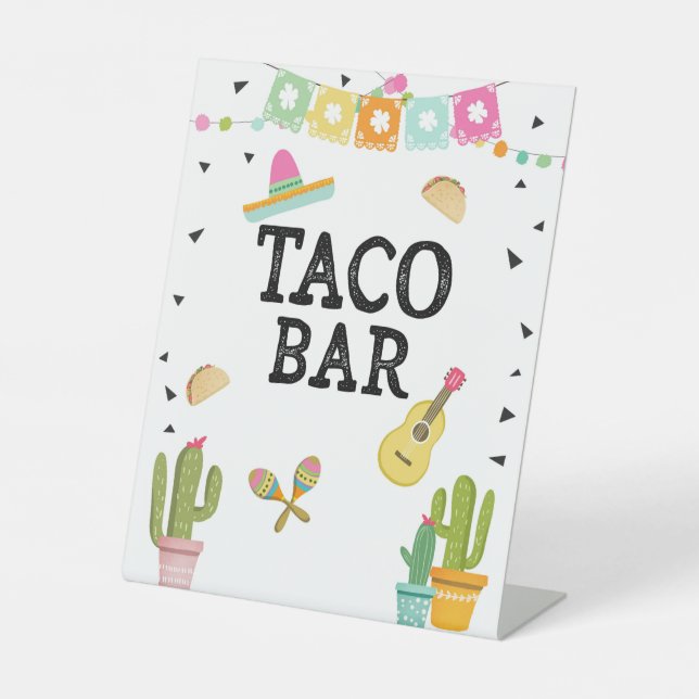 Taco Bar Mexican Food Cactus Fiesta Table Sign (Front)