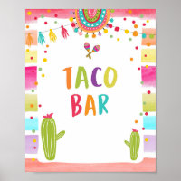 Taco Bar Mexican Food Cactus Fiesta Table Sign