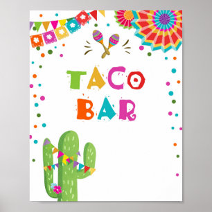 Taco Bar Mexican Food Cactus Fiesta Table Sign