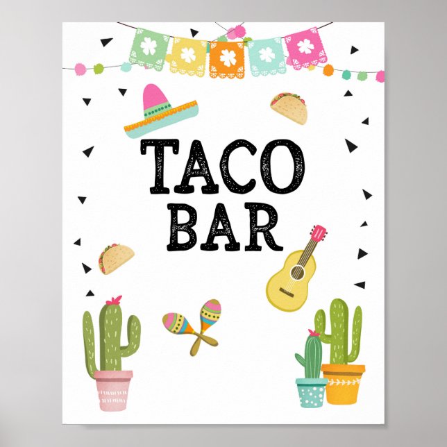 Taco Bar Mexican Food Cactus Fiesta Table Sign (Front)