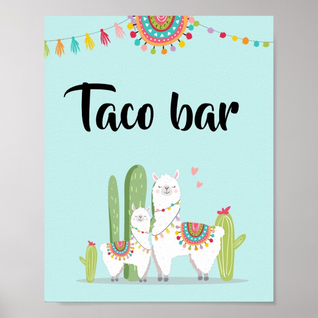 Taco Bar Snack Fiesta Llama Baby Shower Table Sign (Front)