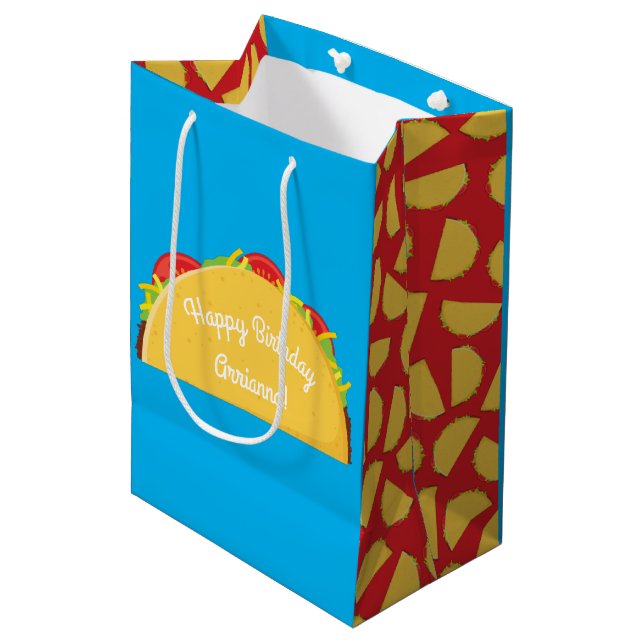 Taco Birthday Party Mexican Food Medium Gift Bag (Front Angled)