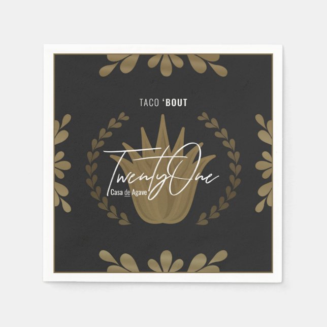 Taco' Bout 21 | Black/Gold Tequila Napkins  (Front)