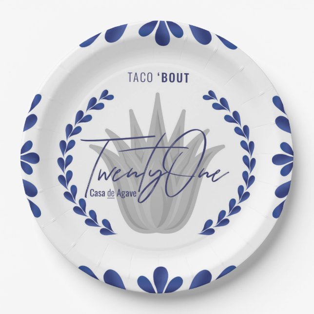 Taco' Bout 21 | Blue/Silver Tequila Paper Plates (Front)