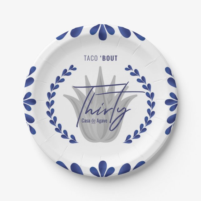 Taco' Bout 30 | Blue/Silver Tequila Plates (Front)