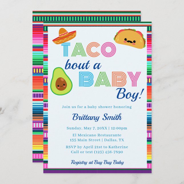 Taco Bout a Baby Boy Fiesta Stripe Baby Shower Invitation (Front/Back)