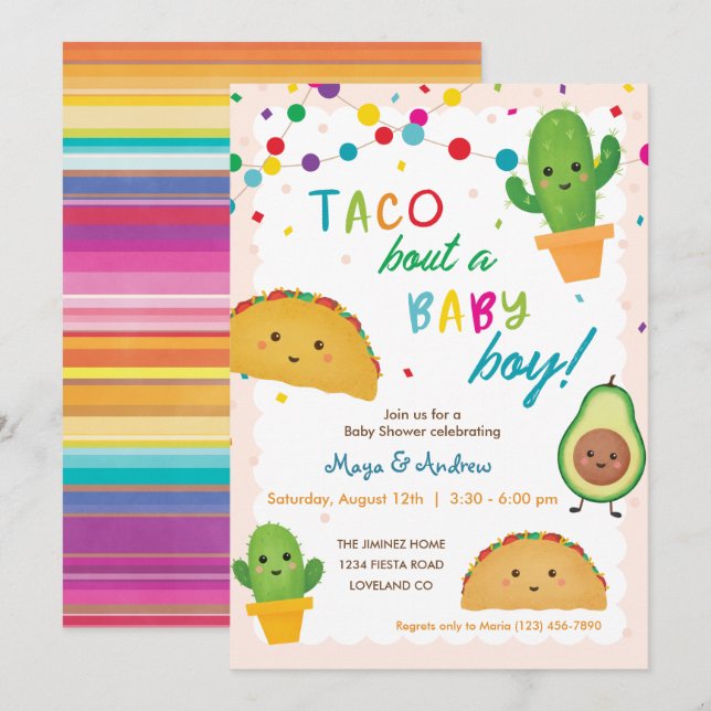 Taco bout a baby boy - fiesta theme baby shower invitation (Front/Back)
