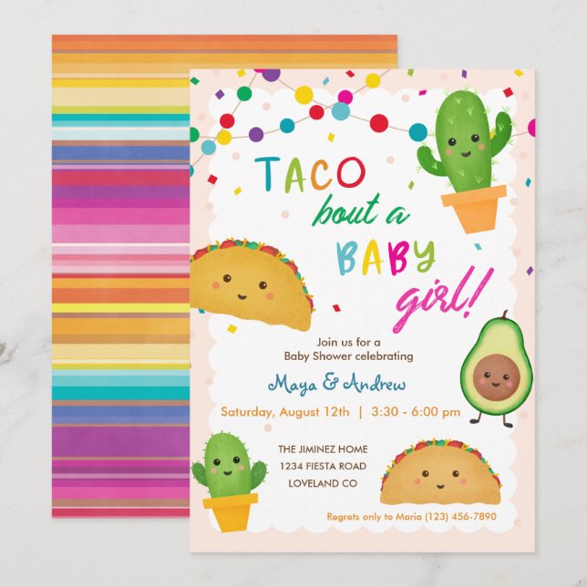 Taco bout a baby girl - fiesta theme baby shower invitation (Front/Back)
