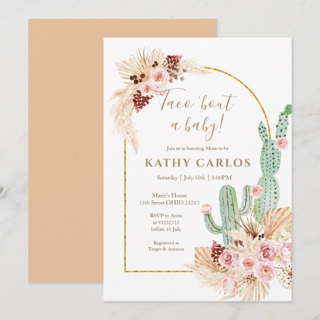 Taco ‘Bout A Baby Pampas Grass Invitation (Front/Back)