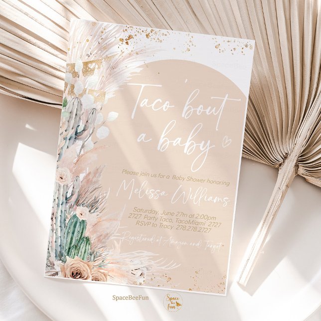 Taco Bout A Baby Shower Invites Boho gender reveal (Taco Bout Baby Shower,Invitation,gender reveal,Boho pampas,Fiesta Baby,Shower Invite,Cactus Taco,tac)