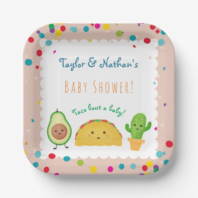 Taco bout a baby! Taco themed welcome baby shower  Paper Plate (Front)