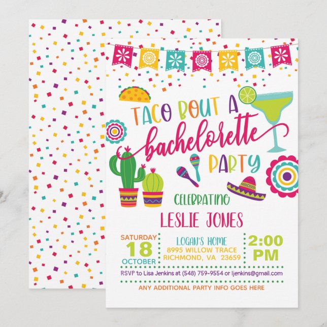 Taco Bout a Bachelorette Party Invitation - WH (Front/Back)