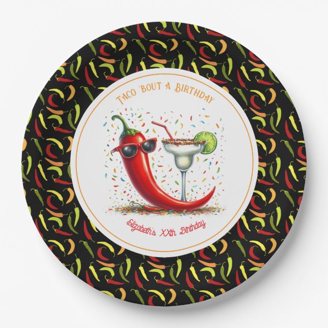 “Taco ’Bout a Birthday!” Chilli-Pepper Fiesta Paper Plate (Front)