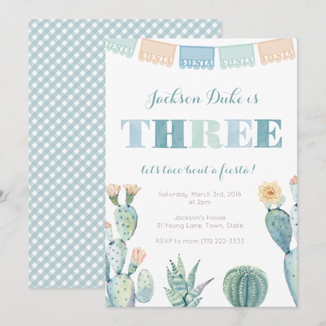 Taco Bout A Fiesta Boy 3rd Birthday Party Invitation (Front/Back)