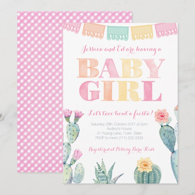 Taco Bout A Fiesta Mexican Baby Shower for Girl Invitation (Front/Back)