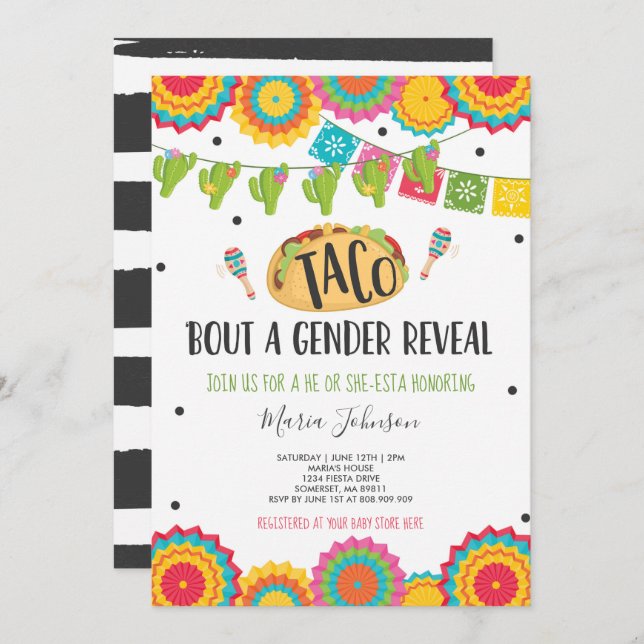 Taco 'Bout A Gender Reveal Fiesta He Or She-Esta Invitation (Front/Back)