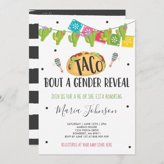 Taco 'Bout A Gender Reveal Fiesta He Or She-Esta Invitation (Front/Back)