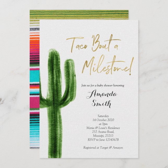 Taco bout a milestone Cactus Baby Shower Invitation (Front/Back)