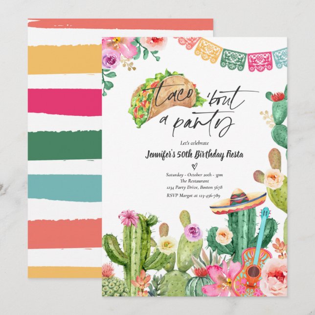 Taco 'Bout A Party 50th Birthday Fiesta Cactus Invitation (Front/Back)