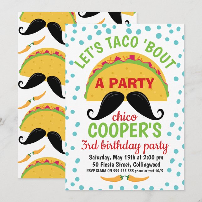 Taco ''bout A Party Birthday Invitation Boy (Front/Back)