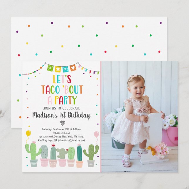 Taco Bout A Party Cactus Fiesta Birthday Invitation (Front/Back)