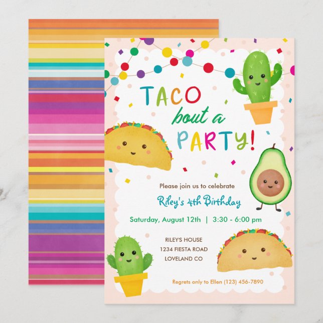 Taco bout a party - fiesta theme birthday invitation (Front/Back)