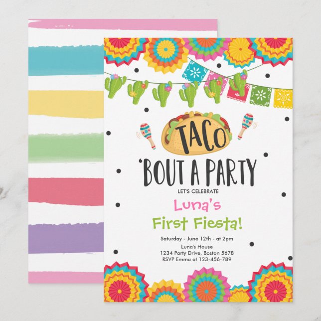 Taco 'Bout a Party Girl First Fiesta Birthday Invitation (Front/Back)