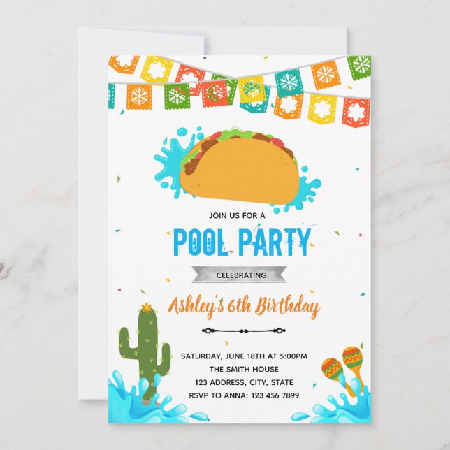 Taco Bout a Pool fiesta invitation (Front)