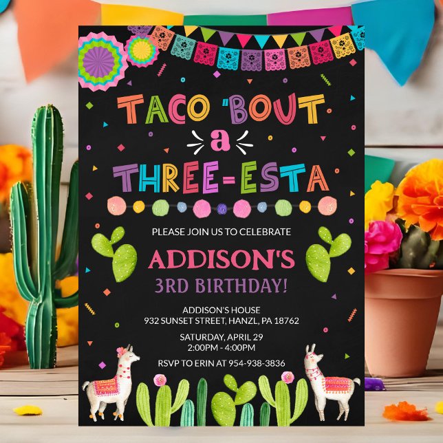Taco Bout a Three Esta Invitation | Girl Birthday (Creator Uploaded)