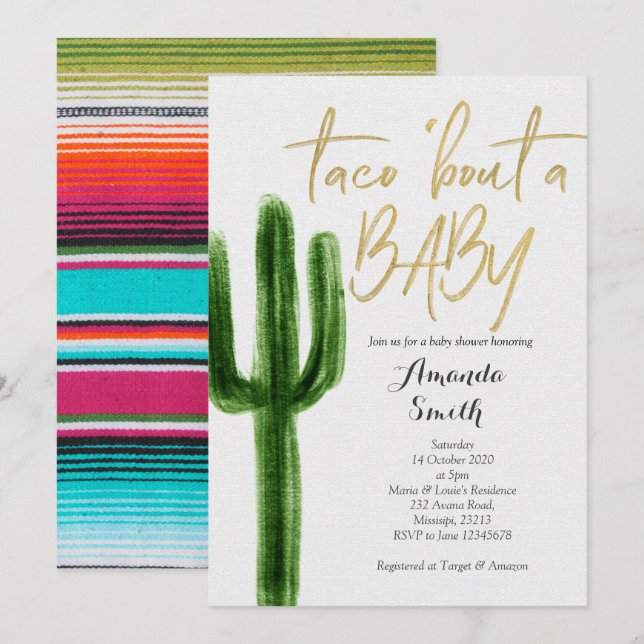 Taco bout baby Cactus Couples Shower Invitation (Front/Back)