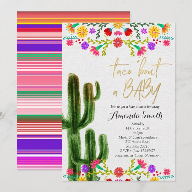 Taco bout baby Cactus Couples Shower Invite card (Front/Back)