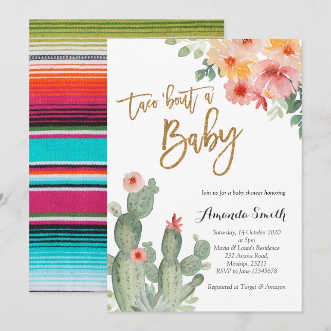 Taco bout baby Floral Baby Shower Invitation (Front/Back)