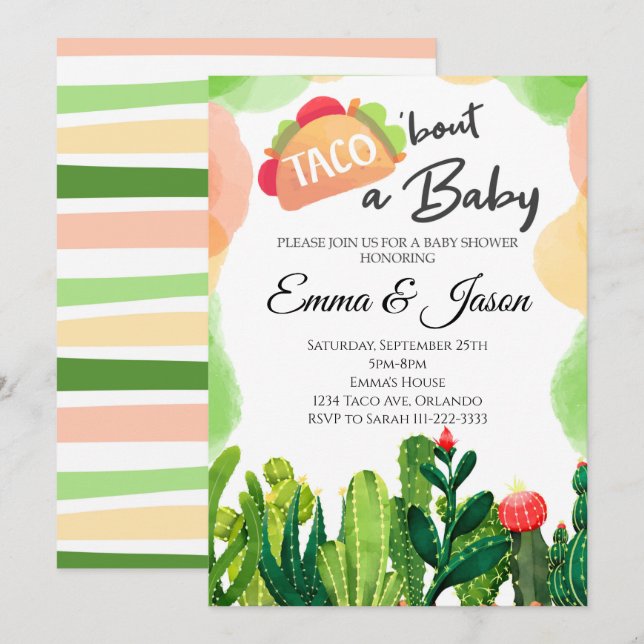 Taco Bout Baby Flower Cactus Baby Shower Invite (Front/Back)