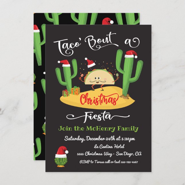 Taco' bout Christmas Fiesta party invitation (Front/Back)
