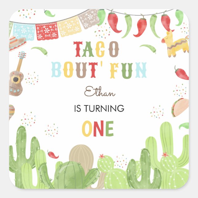 Taco bout' fun fiesta mexican first birthday square sticker (Front)
