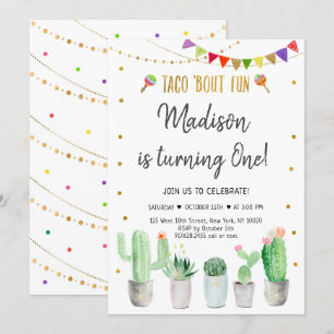 Taco 'Bout Fun Gold Fiesta First Birthday Invitation