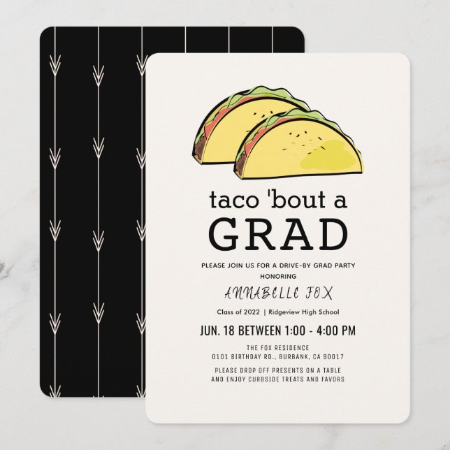 Taco Bout GRAD Black Drive-by Graduation Party Invitation (Front/Back)