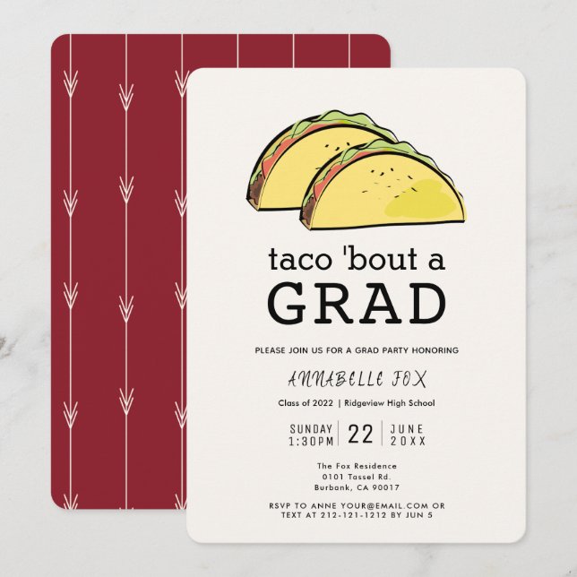 Taco Bout GRAD Burgundy Graduation Party Invitation (Front/Back)