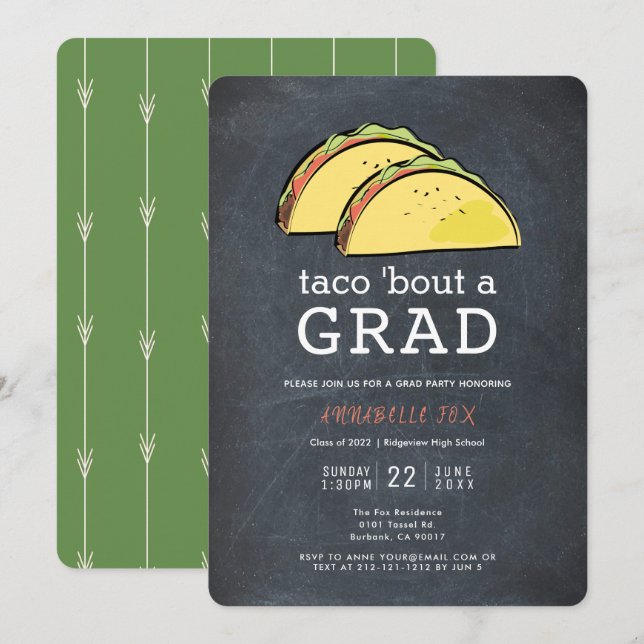 Taco Bout GRAD Chalkboard Graduation Party Invitation (Front/Back)