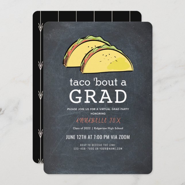 Taco Bout GRAD Chalkboard Virtual Black Graduation Invitation (Front/Back)