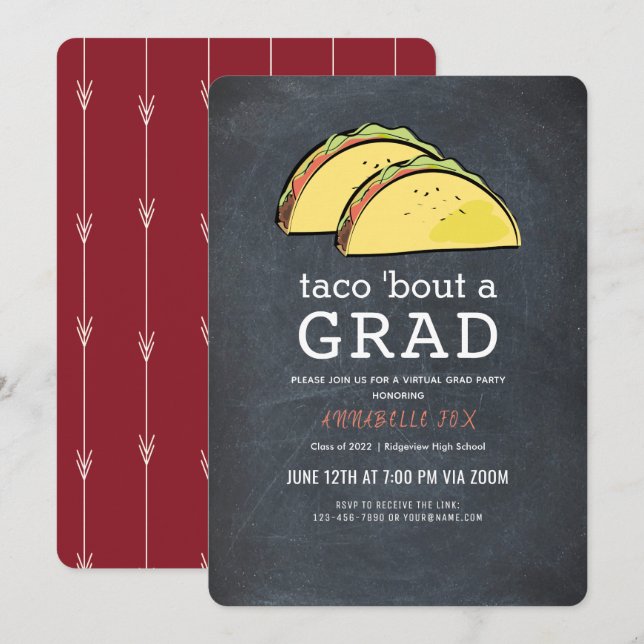 Taco Bout GRAD Chkbd Burgundy Virtual Graduation Invitation (Front/Back)