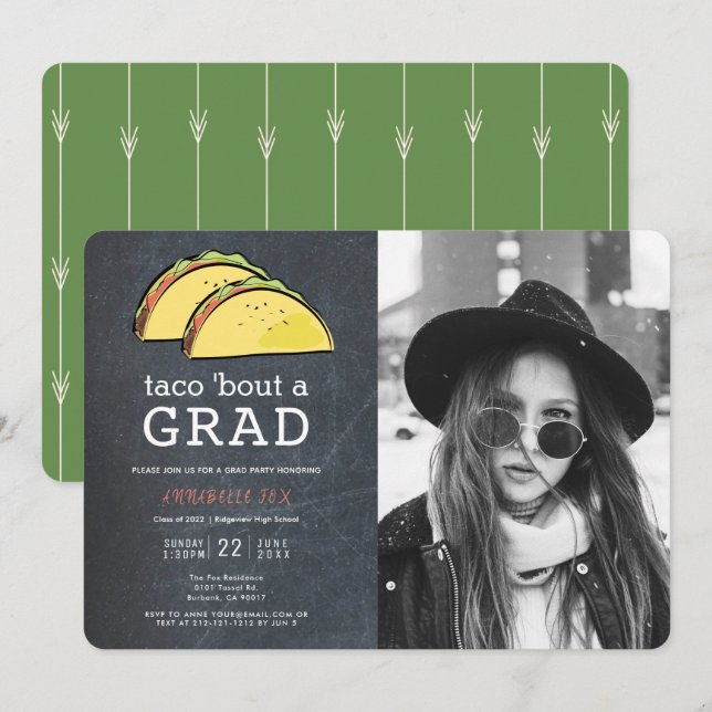 Taco Bout GRAD Photo Chalkboard Graduation Party Invitation (Front/Back)