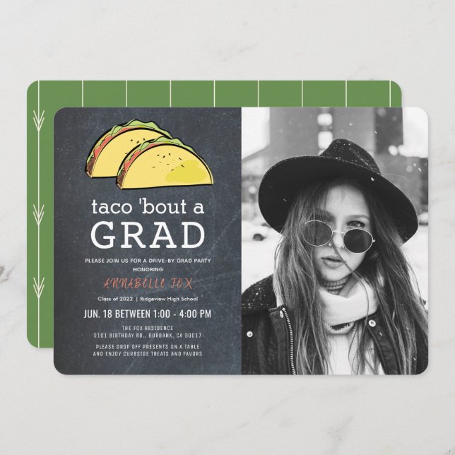 Taco Bout GRAD Photo Chkbd Drive-by Graduation Invitation (Front/Back)