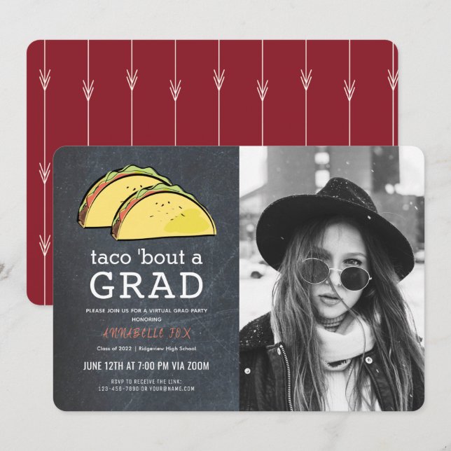 Taco Bout GRAD Photo Chkbd Red Virtual Graduation Invitation (Front/Back)